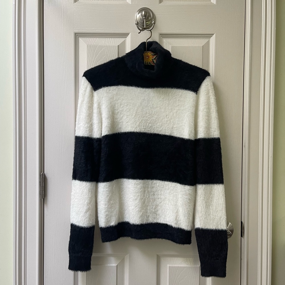Halogen Striped Fuzzy Turtleneck
